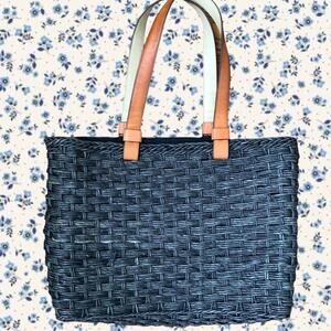 Black Woven Straw Shoulder Bag